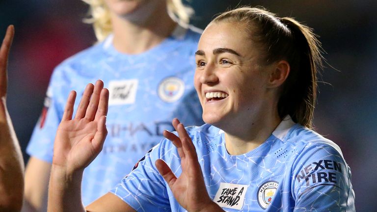 Georgia Stanway celebrates Manchester City's third goal