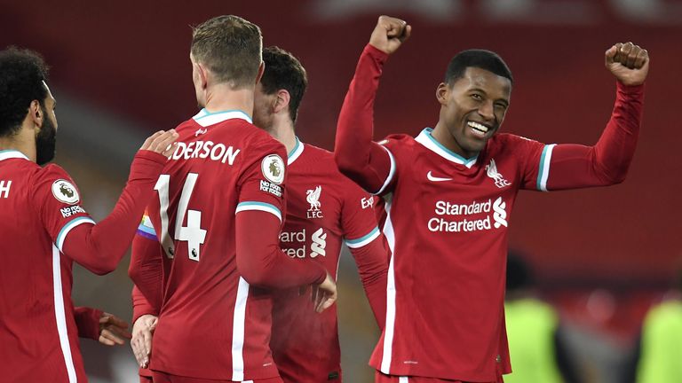 Liverpool's Georginio Wijnaldum celebrates scoring his side's second goal of the game