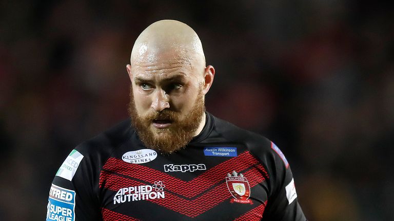 Salford Red Devils' Gil Dudson in action against St Helens