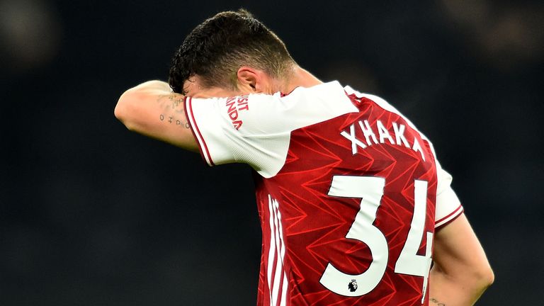 Granit Xhaka during Arsenal's 2-0 defeat to Tottenham