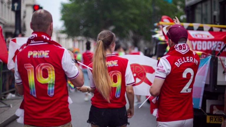 Hector Bellerin shirt worn by Arsenal fan of Gay Gooners, Pride in London 2019, Rainbow Laces