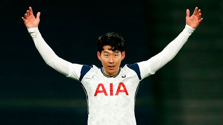 Heung-min Son celebrates putting Spurs 1-0 up