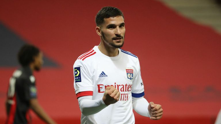 Houssem Aouar netted Lyon's fourth as they went top of Ligue 1
