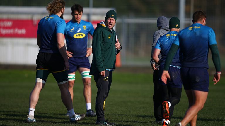 Jacques Nienaber (Defence Coach) of South Africa during the South African national rugby team training session at WSC Trefforest Grounds on November 22, 2018 in Cardiff, Wales. (Photo by Steve Haag/Gallo Images/Getty Images)