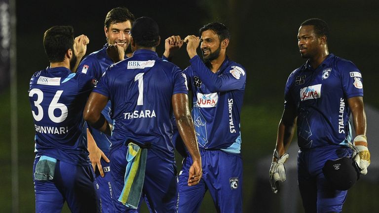 Jaffna Stallions celebrate during the Lanka Premier League final against Galle Gladiators