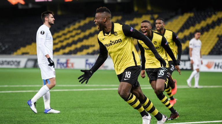 Jean-Pierre Nsame celebrates scoring for Young Boys against Cluj