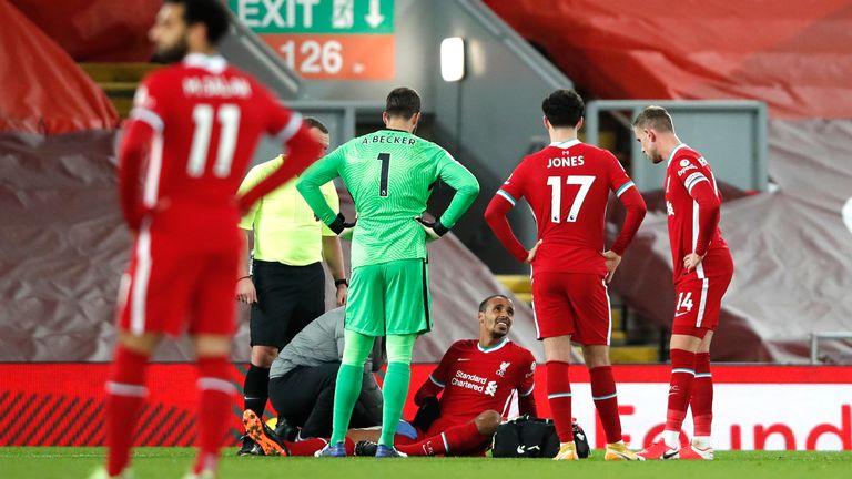 Joel Matip recieved treatment and was substituted after injuring his groin against West Brom