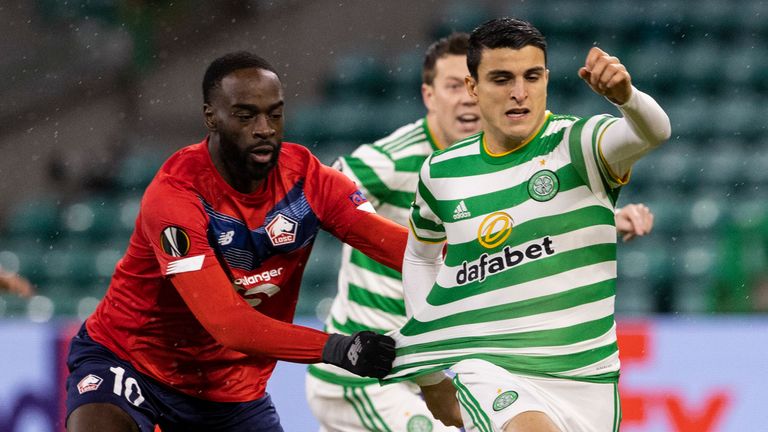 Lille's Jonathan Ikone (left) battles with Celtic's Mohamed Elyounoussi