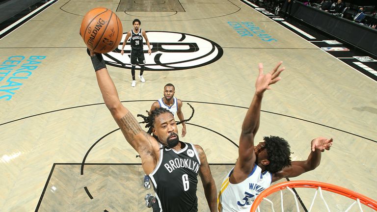 DeAndre Jordan #6 of the Brooklyn Nets dunks the ball during the game against the Golden State Warriors on December 22, 2020