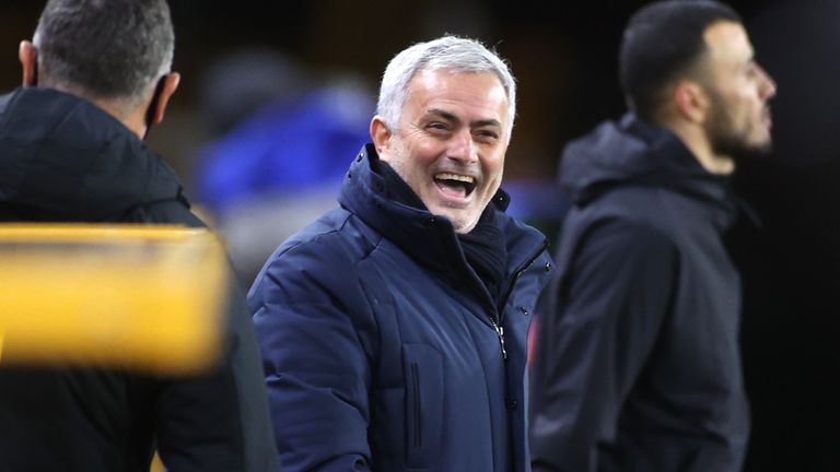 Jose Mourinho pictured ahead of kick-off at Molineux