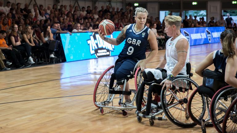 Hamer in action for Great Britain against the Netherlands in Hamburg (image: British Wheelchair Basketball/SA Images)