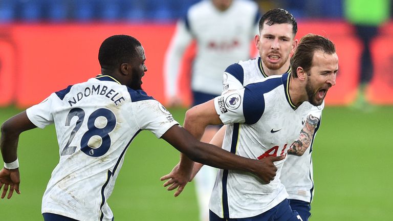 Harry Kane celebrates giving Tottenham the lead against Crystal Palace