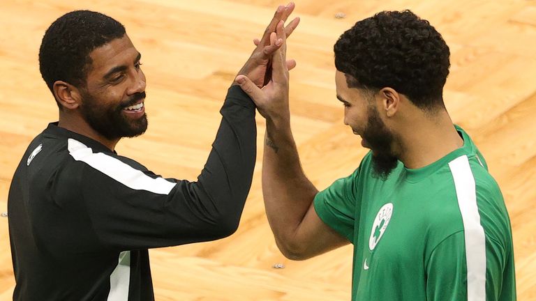 Kyrie Irving got a warm welcome from former teammate Jayson Taytum in Boston