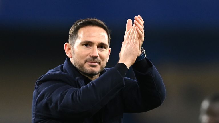 Chelsea boss Frank Lampard applauds the 2,000 fans at Stamford Bridge after their win over Leeds earlier this month