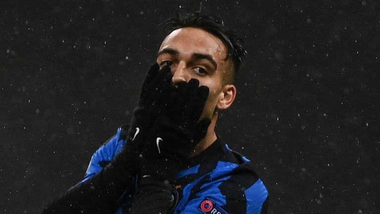 Lautaro Martinez responds to a missed chance for Inter Milan