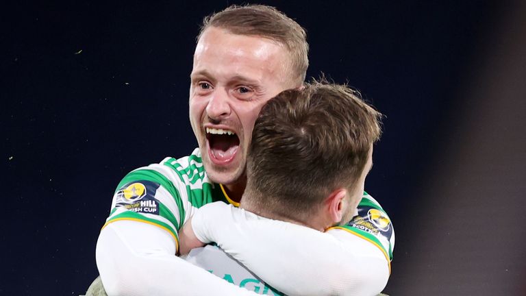 Leigh Griffiths celebrates with penalty shootout hero Conor Hazard