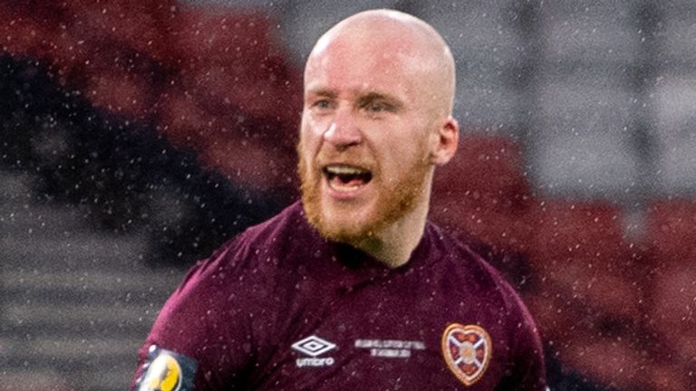 GLASGOW, SCOTLAND - DECEMBER 20: Liam Boyce celebrates after scoring to reduce Celtics lead to 2-1 during the William Hill Scottish Cup Final between Celtic and Hearts at Hampden Park, on December 20, 2020, in Glasgow, Scotland. (Photo by Bill Murray / SNS Group)