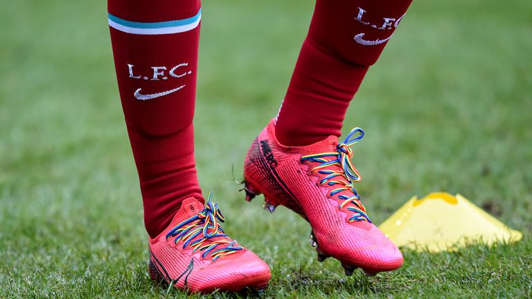 Multicoloured laces were worn by players across the Premier League and Women&#39;s Super League to mark Rainbow Laces week