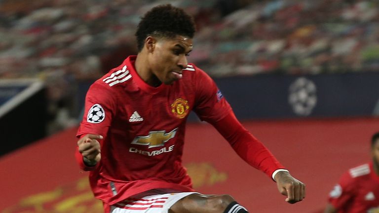 Marcus Rashford's deflected shot draws Manchester United level against PSG