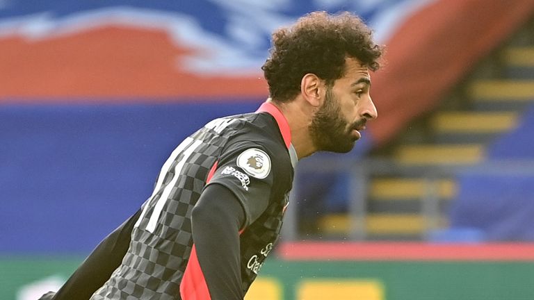 Mo Salah heads home Liverpool's sixth goal at Selhurst Park
