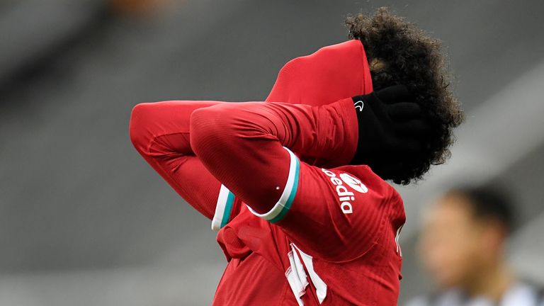 Mohamed Salah reacts to a missed chance as Liverpool are frustrated