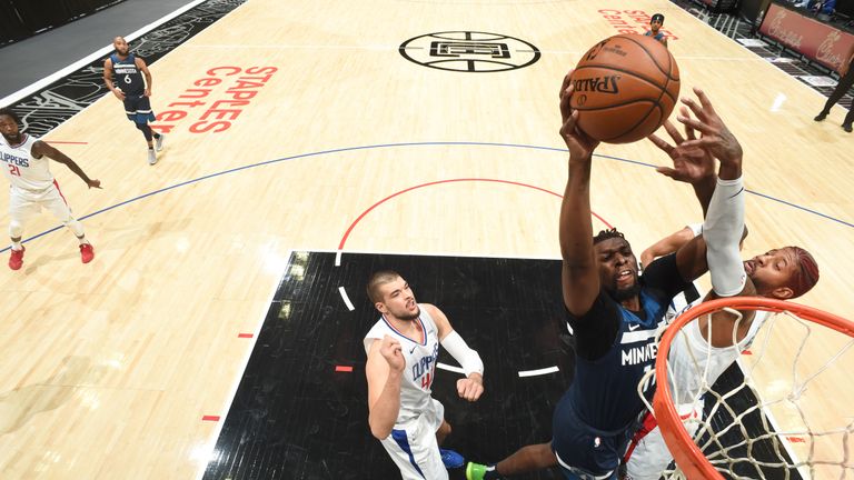 Naz Reid #11 of the Minnesota Timberwolves drives to the basket during the game against the LA Clippers on December 29, 2020 at STAPLES Center in Los Angeles, California. 