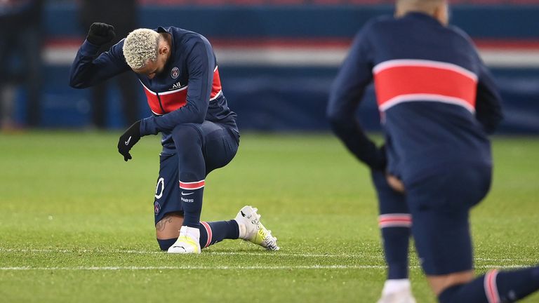 Neymar, his PSG team-mates and Basaksehir players took the knee before their Champions League clash restarted
