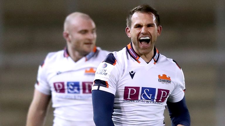 Sale Sharks v Edinburgh Rugby - European Champions Cup - Group A - AJ Bell Stadium
Edinburgh Rugby's Nic Groom (centre) celebrates at the end of the European Champions Cup match at the AJ Bell Stadium, Salford.