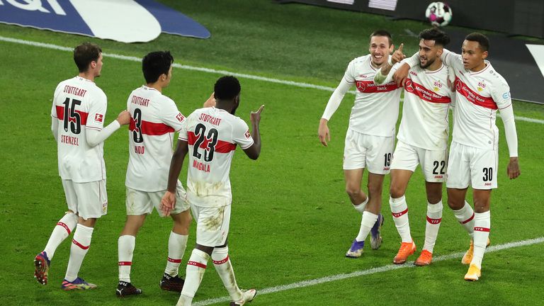 Nicolas Gonzalez celebrates scoring for Stuttgart on a memorable away day