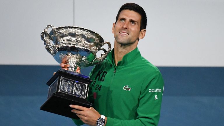 Australian Open 2020 winner Novak Djokovic poses with his trophy
