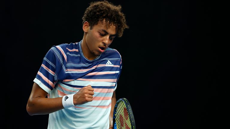 Paul Jubb reacts after winning a game during his singles match against Cameron Norrie on day 4 of Schroders Battle of the Brits at the National Tennis Centre on June 26, 2020 in London, England.