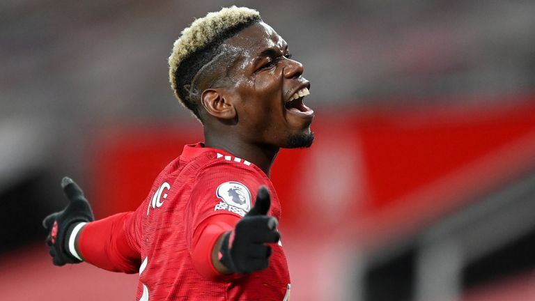 Paul Pogba reacts during the Manchester derby