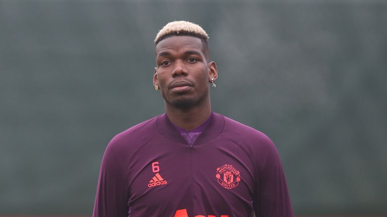 Paul Pogba trains with Manchester United ahead of their Champions League game with RB Leipzig.