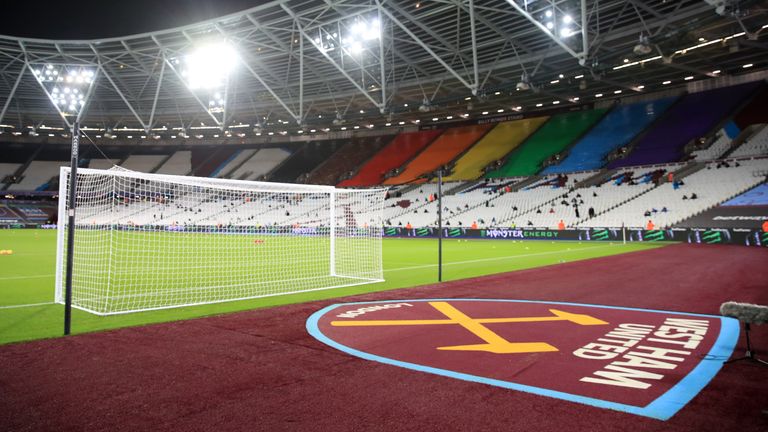 West Ham United v Manchester United - Premier League - London Stadium
A rainbow banner is seen in the stands prior to the Premier League match at The London Stadium, London.