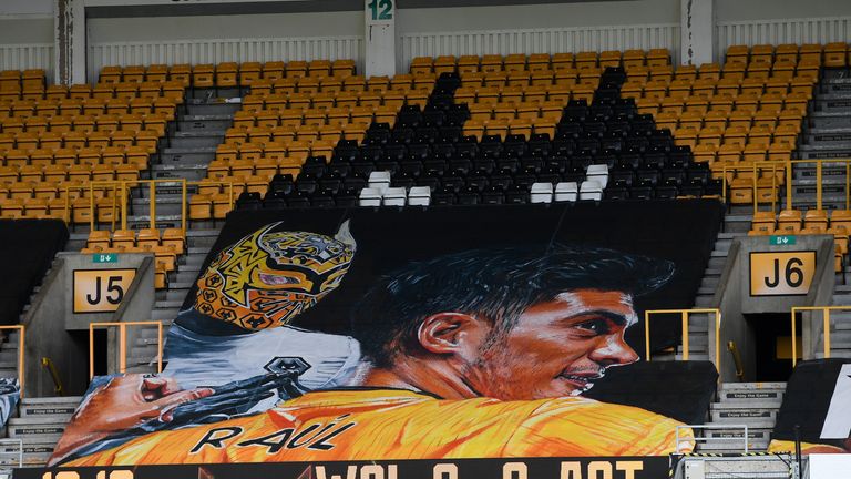 Fan-funded banner of Wolves forward Raul Jiminez at Molineux