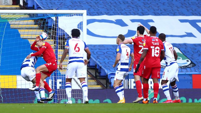 Ryan Yates handles the ball on the line to give Reading a penalty 