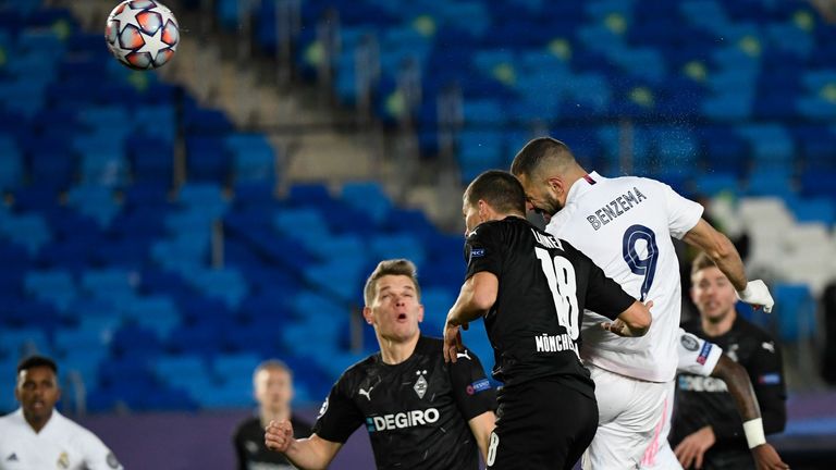 Benzema rises to meet Lucas Vazquez&#39;s cross after just nine minutes