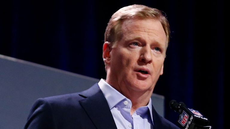  NFL Commissioner Roger Goodell speaks during a press conference during Super Bowl LIII Week at the NFL Media Center inside the Georgia World Congress Center on January 30, 2019 in Atlanta, Georgia.