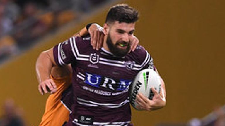 NRL SEA EAGLES BRONCOS
Abbas Miski of the Sea Eagles during the Round 9 NRL match between the Manly Sea Eagles and the Brisbane Broncos at Suncorp Stadium in Brisbane, Friday, May 10, 2019. (AAP Image/Dave Hunt)
