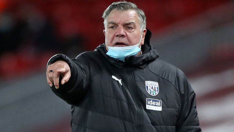 West Bromwich Albion&#39;s English Head Coach Sam Allardyce (L) and West Bromwich Albion&#39;s assistant head coach Sammy Lee (R) watch from the touchline during the English Premier League football match between Liverpool and West Bromwich Albion at Anfield in Liverpool, north west England on December 27, 2020. (Photo by Nick Potts / POOL / AFP) 