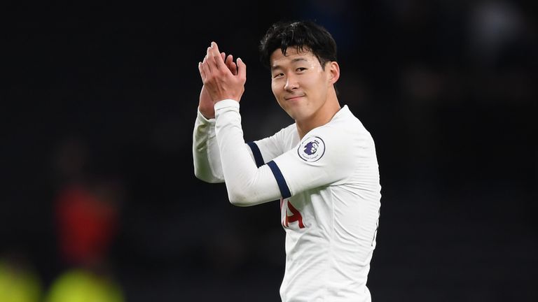 Heung-Min Son of Tottenham Hotspur applauds fans following victory in the Premier League match between Tottenham Hotspur and Burnley FC at Tottenham Hotspur Stadium on December 07, 2019 in London, United Kingdom. 