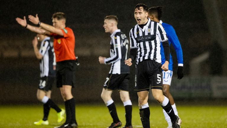 Matchwinner Conor McCarthy celebrates after his goal defeated Rangers and sent St MIrren into the semi-finals of the Scottish League Cup