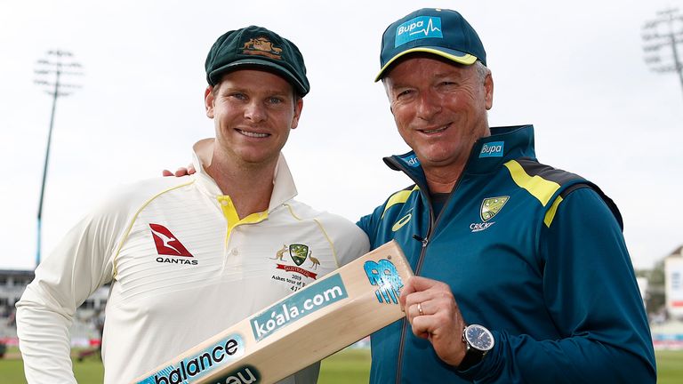 Steve Smith and Steve Waugh during 2019 Ashes in England