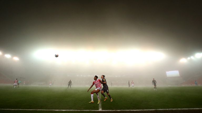 STOKE ON TRENT, ENGLAND - DECEMBER 29: during the Sky Bet Championship match between Stoke City and Nottingham Forest at Bet365 Stadium on December 29, 2020 in Stoke on Trent, England. The match will be played without fans, behind closed doors as a Covid-19 precaution. (Photo by Lewis Storey/Getty Images)