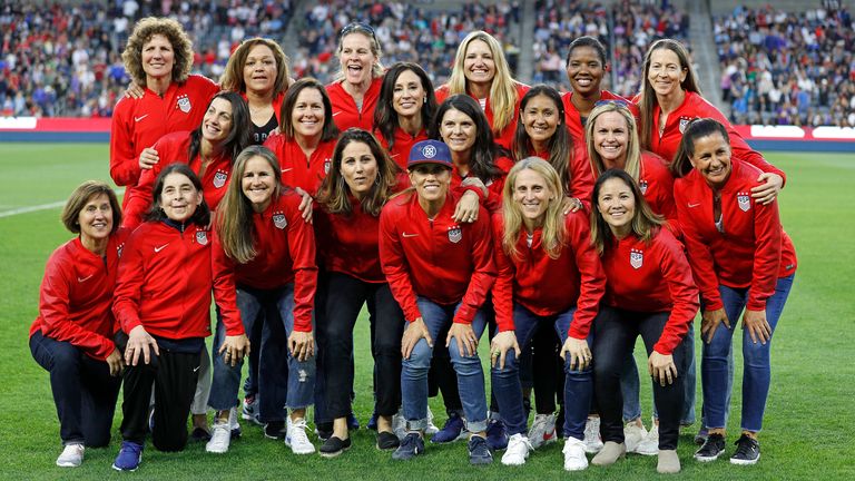USA Women&#39;s 1999 World Cup-winning squad (pictured in 2019)