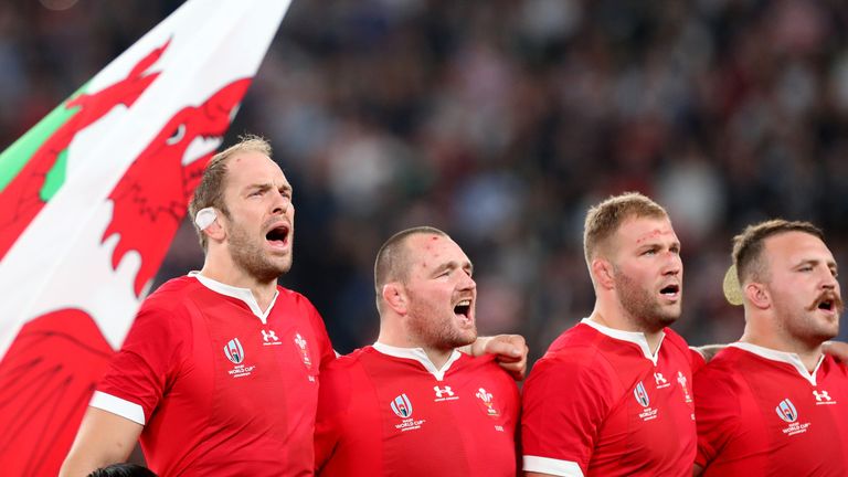 Alun Wyn Jones of Wales sings the national anthem ahead of the Rugby World Cup 2019 Bronze Final match between New Zealand and Wales at Tokyo Stadium on November 01, 2019 in Chofu, Tokyo, Japan. (Photo by Hannah Peters/Getty Images