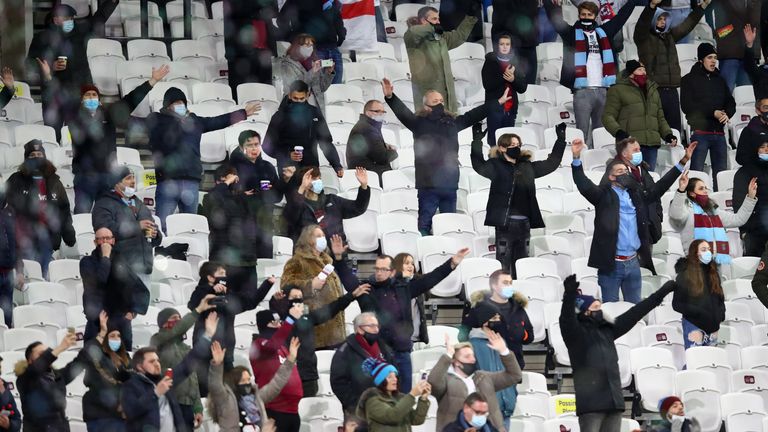 West Ham United fans show their support prior to the Premier League match between West Ham United and Manchester United