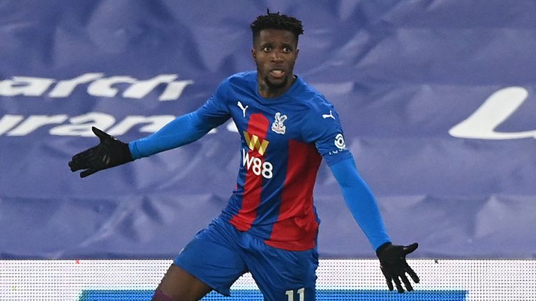 Crystal Palace's Wilfried Zaha celebrates scoring his side's first goal of the game