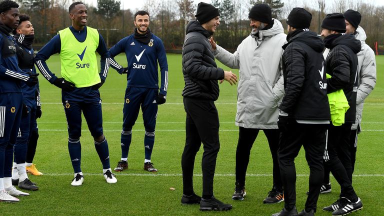 Raul Jimenez met Wolves teammates and the club's coaching staff on Wednesday