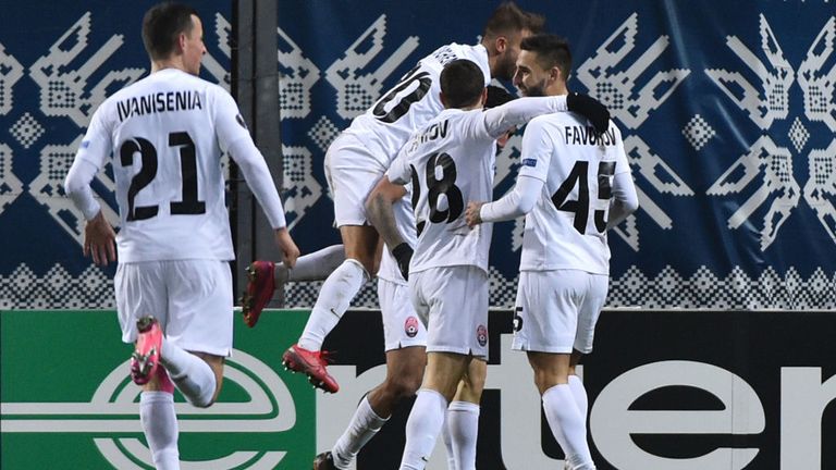 Zorya celebrate their late winner against Leicester